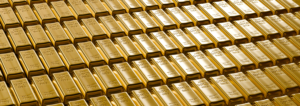 3D Three Dimensional Illustration of Rows of Shiny Fine Gold Bars 999.9 Stacked in Vault Reserve